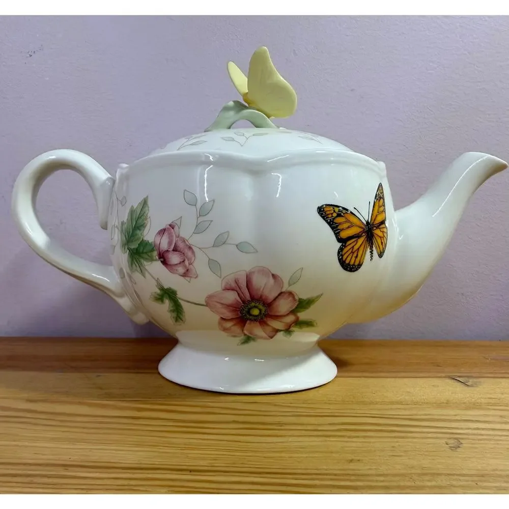 Lenox Butterfly Meadow 3 Pc Tea Set Teapot Creamer Sugar Bowl Floral
